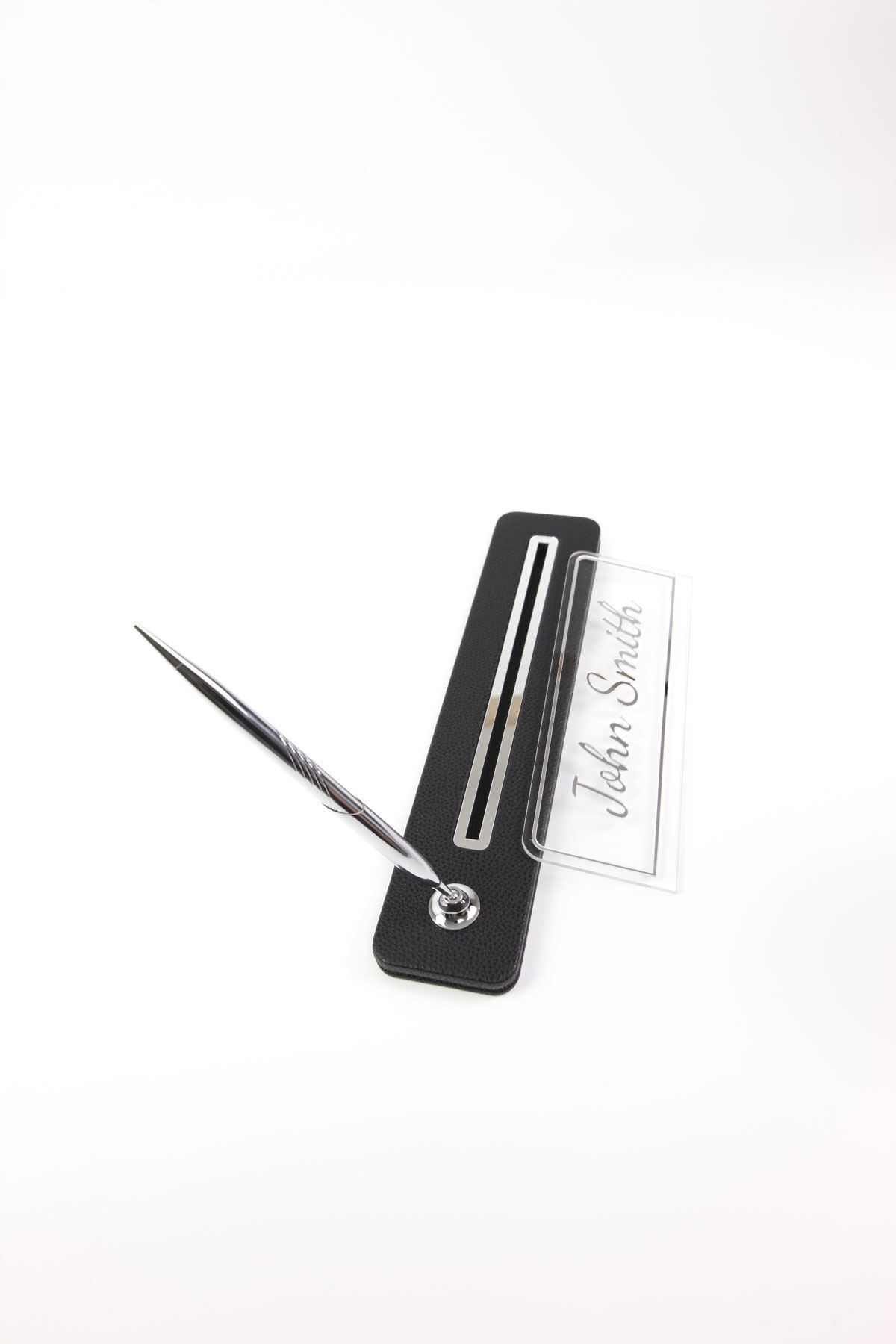 Lincoln Kalemli Deri Masaüstü İsimliği Siyah Krom Detaylı - İsimlik ve İmza Kalemi