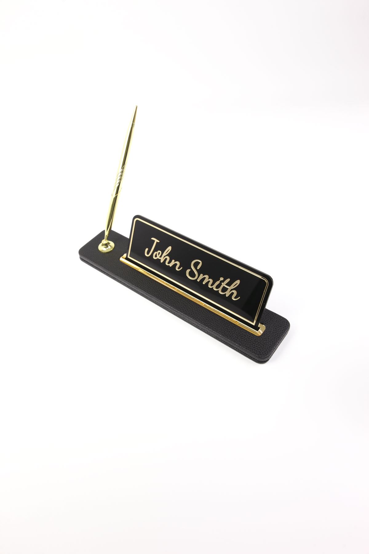 Kalemli Deri Masaüstü İsimliği Siyah Gold Detaylı - İsimlik ve İmza Kalemi