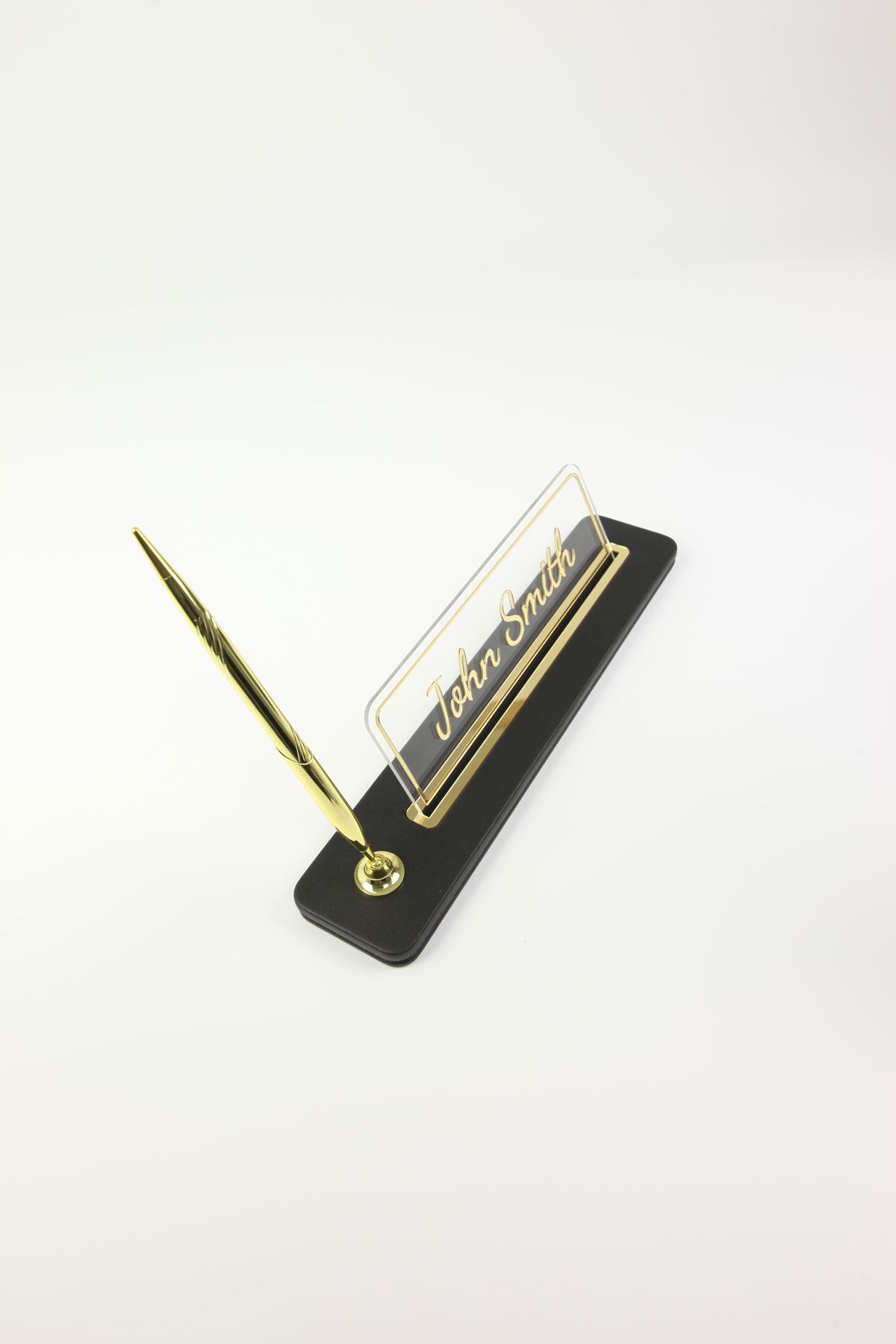 Lincoln Kalemli Deri Masaüstü İsimliği Düz Siyah Gold Detaylı - İsimlik ve İmza Kalemi