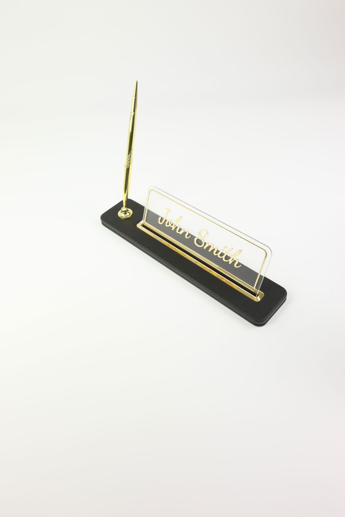 Lincoln Kalemli Deri Masaüstü İsimliği Düz Siyah Gold Detaylı - İsimlik ve İmza Kalemi