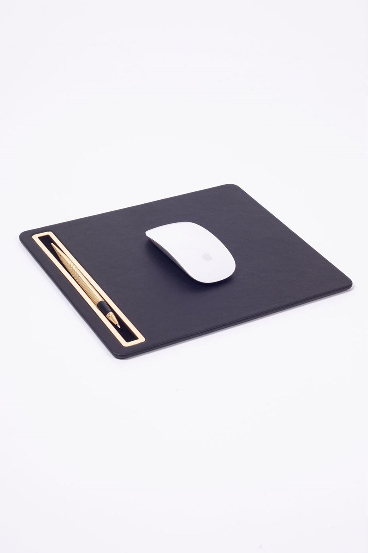 Deri Mousepad Düz Siyah Gold Detaylı