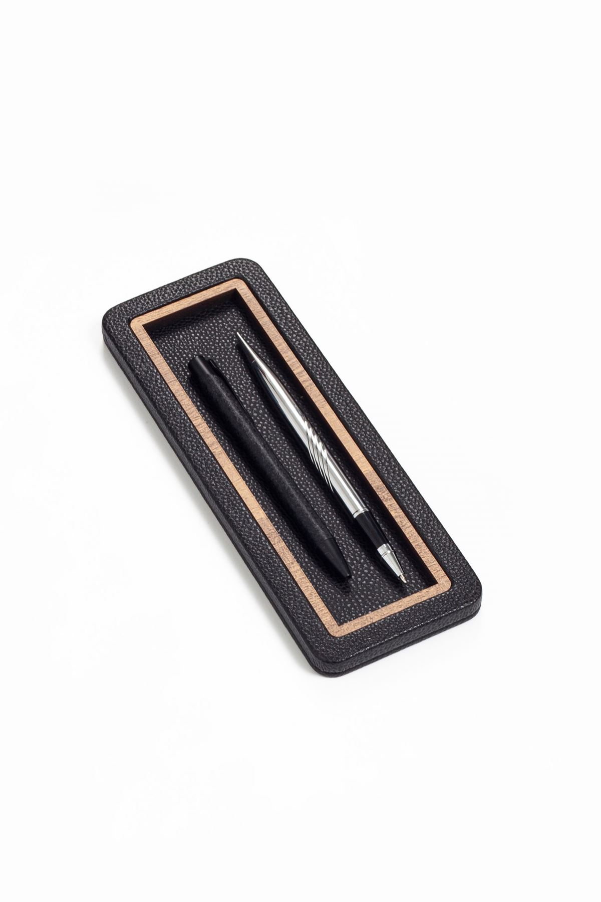 Desktop Leather Wood Detailed Horizontal Pen Holder