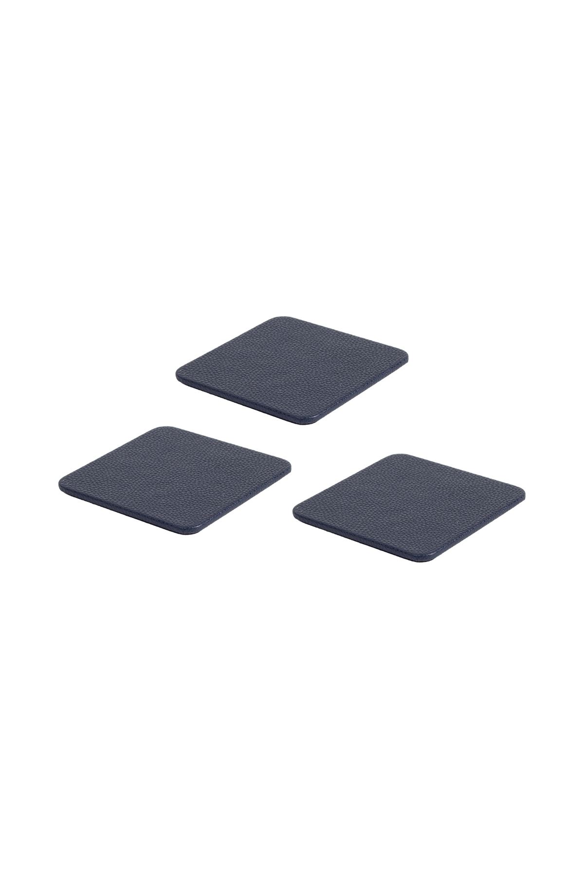 Navy Blue Leather Square Coaster 3 Piece