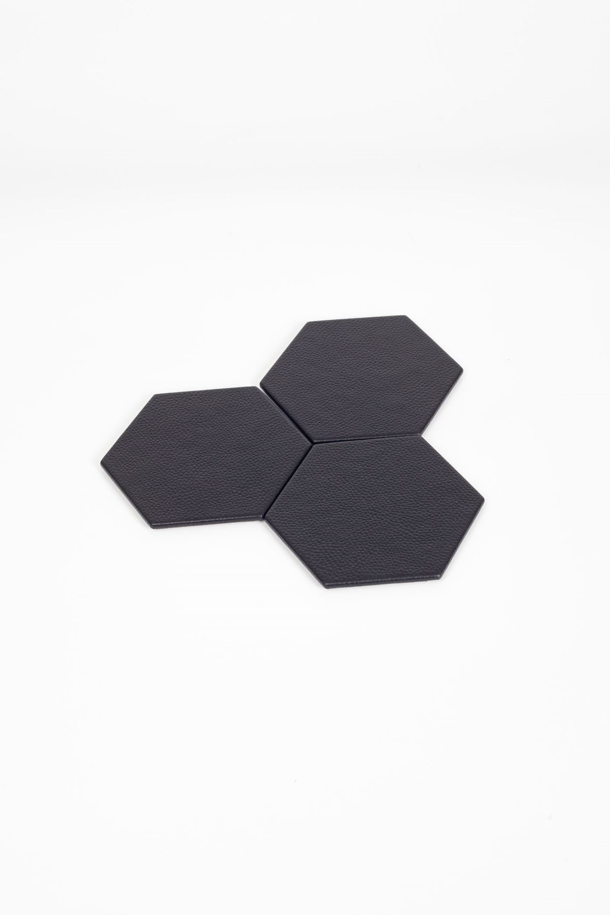 Black Leather Hexagon Coaster 3 Piece