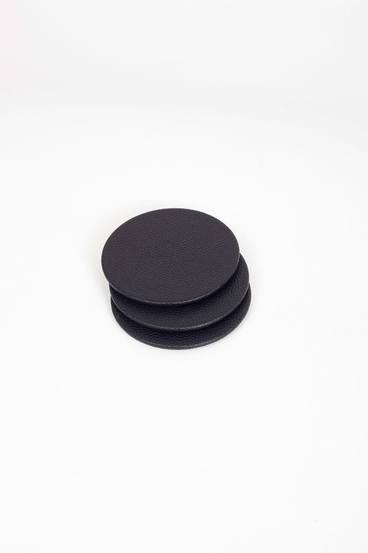 Leather Oval Coaster Black 3 Pcs