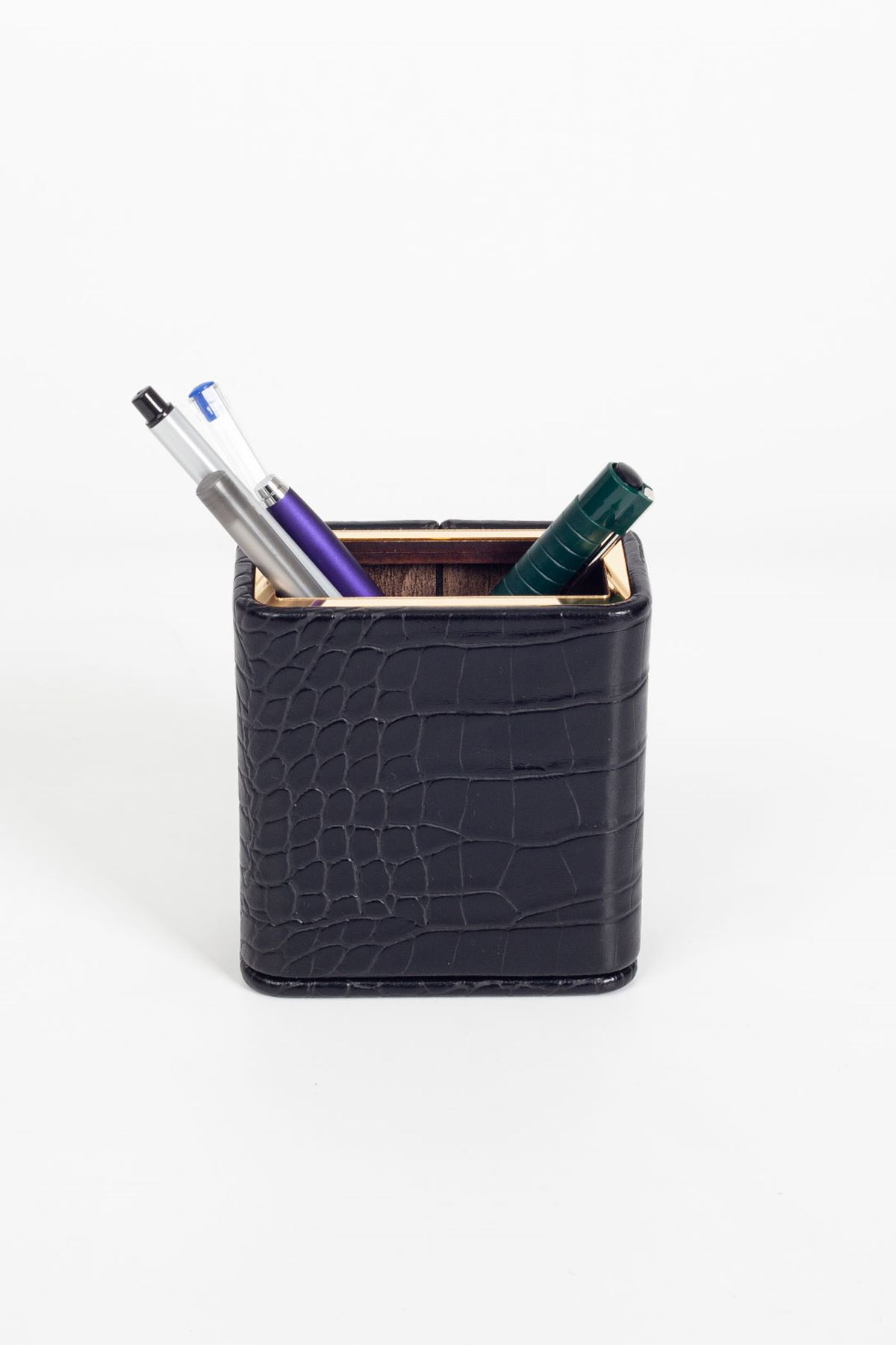 Croco Leather Pattern and Gold Detailed Pen Holder