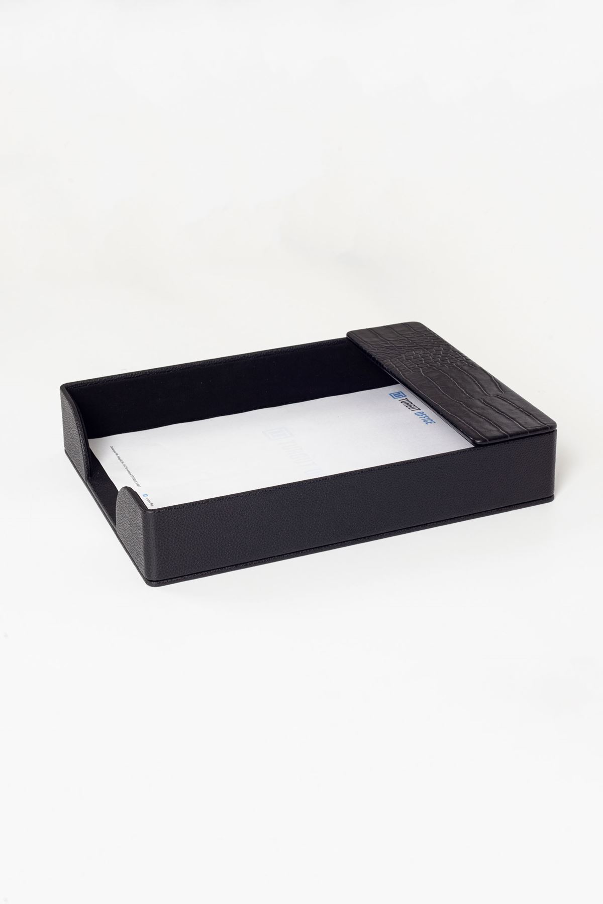 Roma Black Leather Document Shelf with Croco detail