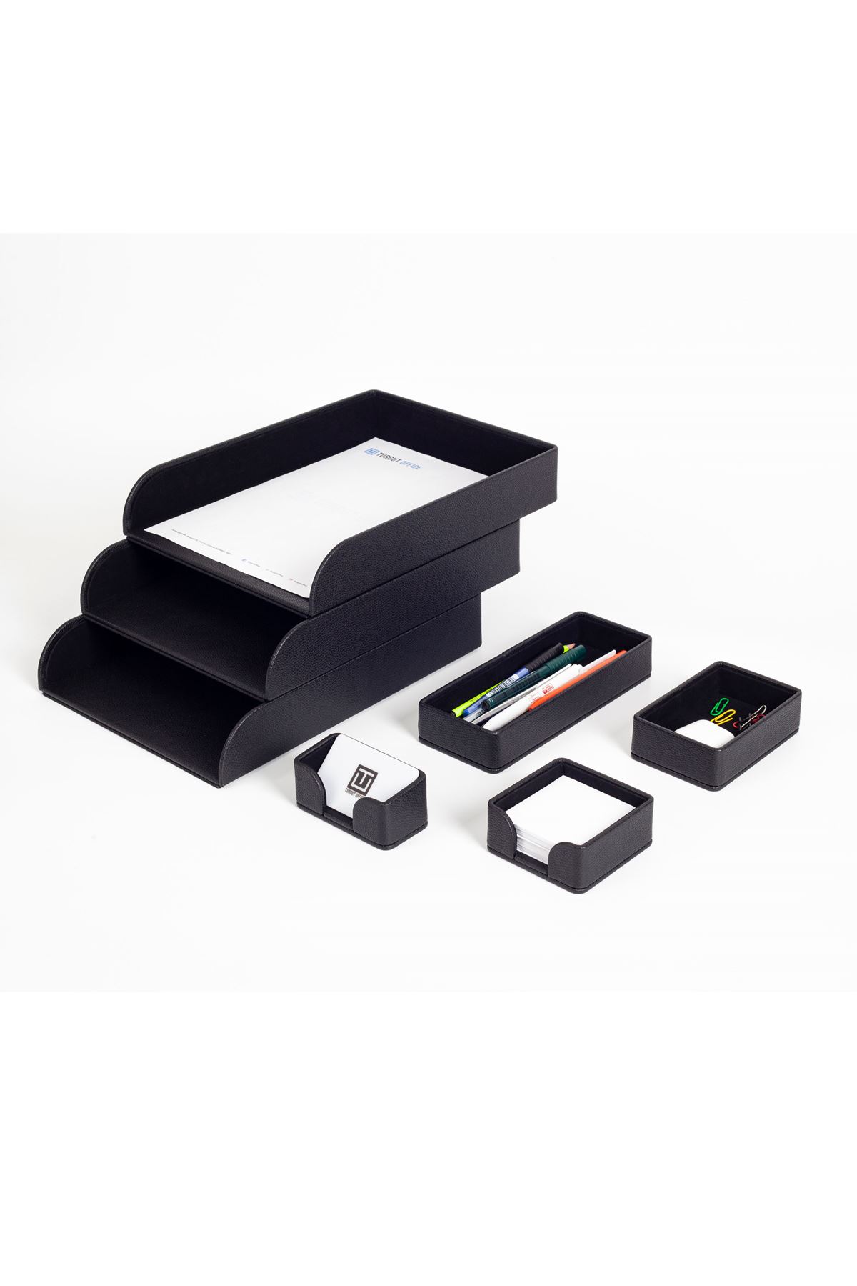 Felix Desktop Leather Organizer Set 7 Pieces Black